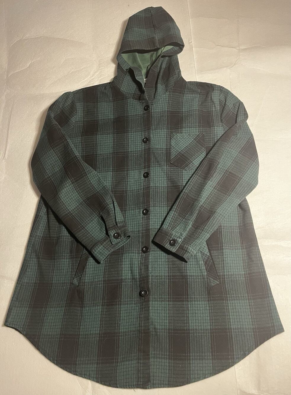 Grace Karin Women’s 2XL Plaid Hooded Shacket Jacket Green Black Button Front